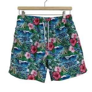 Franks Swim Trunks Mesh Lined Men’s M Pockets Boardshorts Logo Hibiscus Aloha